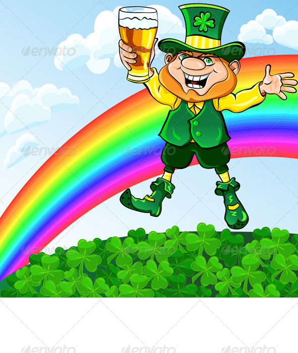 Vector Leprechaun with a Glass of Beer - Seasons/Holidays Conceptual