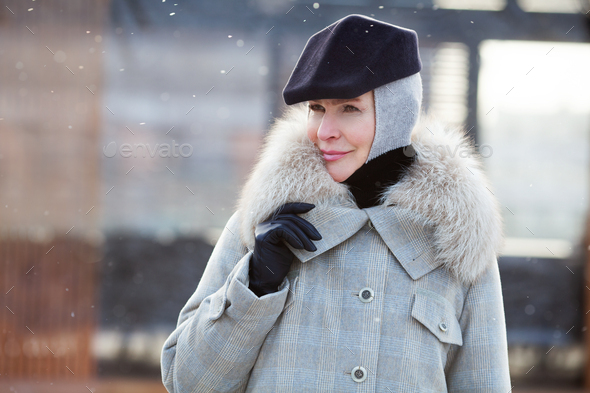 Beautiful Woman Wearing Fashionable Winter Clothes Stock Photo