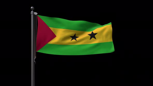 Sao Tome And Principe Flag On Flagpole With Alpha Channel 4K alt