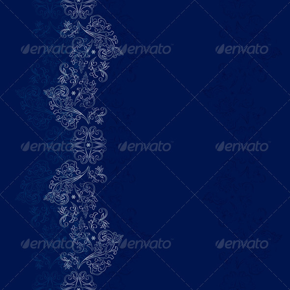 Silver Floral Seamless Pattern on Blue Background - Backgrounds Decorative