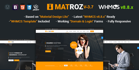 MatRoz | Web Hosting with WHMCS & Material Design Technology Business Template