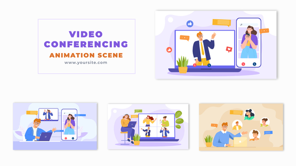 Video Calling Concept Flat Character Design Animation Scene