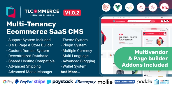 TLCommerce SaaS  Laravel & VueJS Powered MultiTenancy Ecommerce SaaS CMS