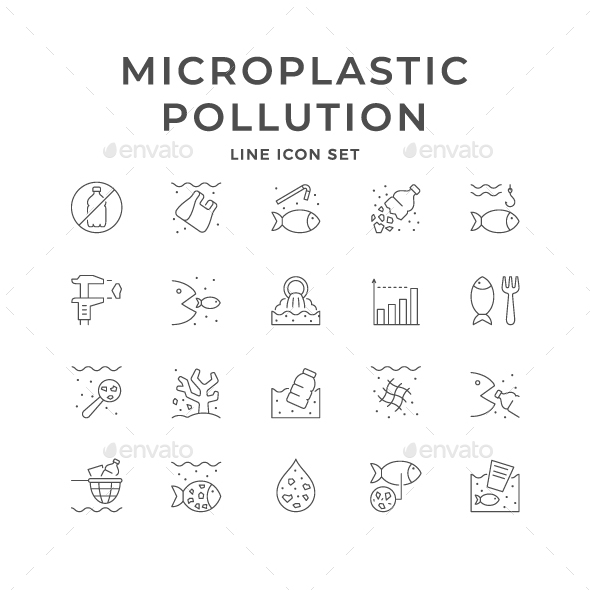 Set Line Icons of Microplastic Pollution