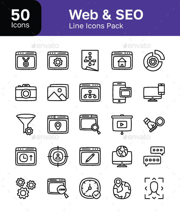 50 Web and SEO Line Icons Pack