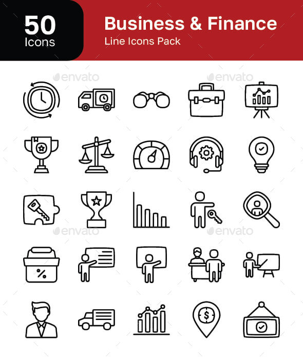50 business and finance line icons pack