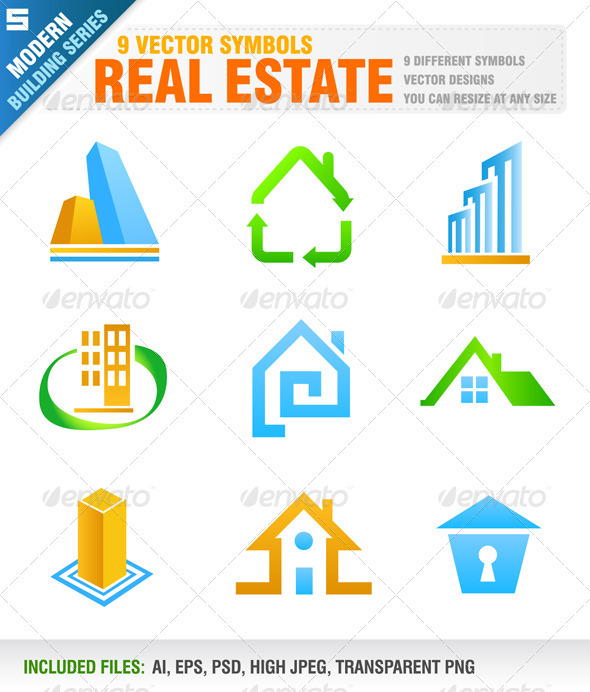 9 Real Estate Symbols - Buildings Objects