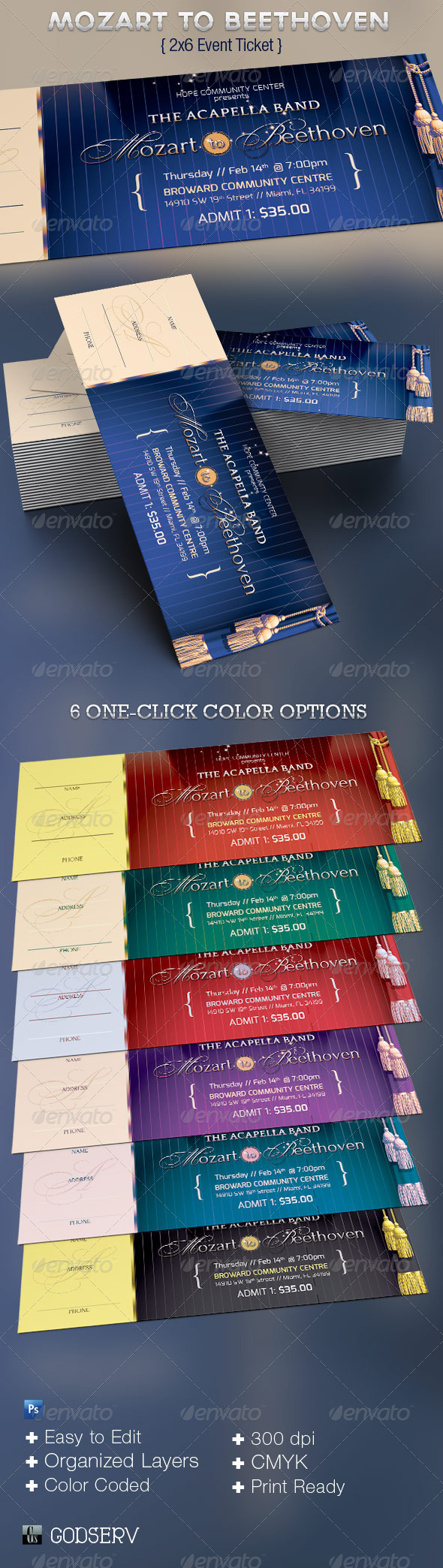 Mozart Beethoven Event Ticket Template - Miscellaneous Print Templates