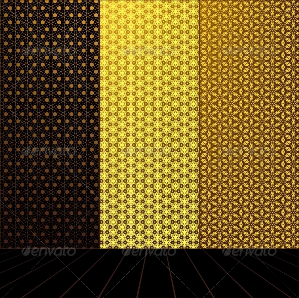 Golden Room with set seamless and wooden floor - Patterns Decorative