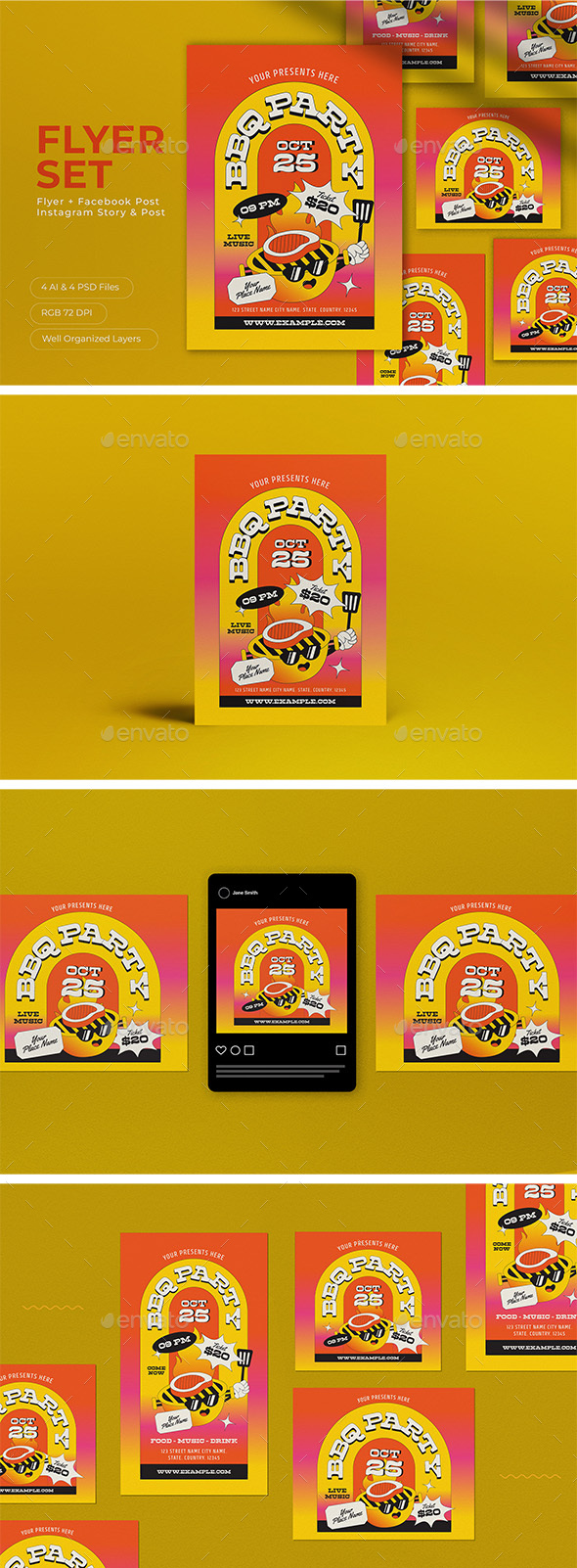 [DOWNLOAD]Orange Playful Retro Modern BBQ Party Flyer Set