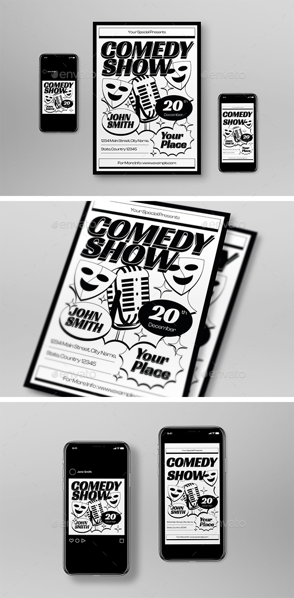 Monochrome Vintage Comedy Show Flyer Set