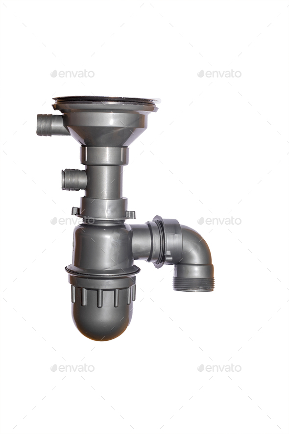 plastic siphon sink drain system isolated on white