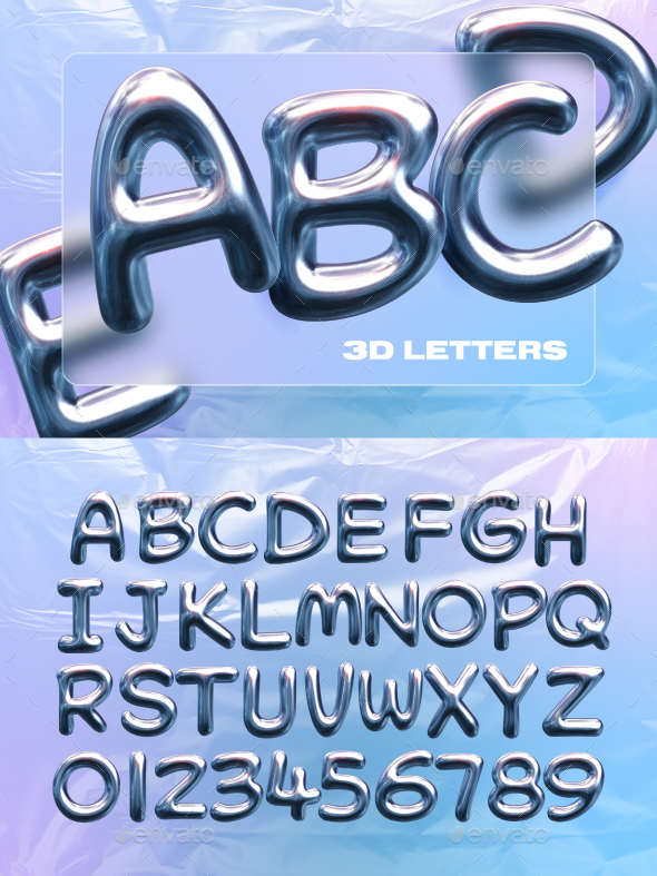 3D Transparent Metallic Letters with Numbers