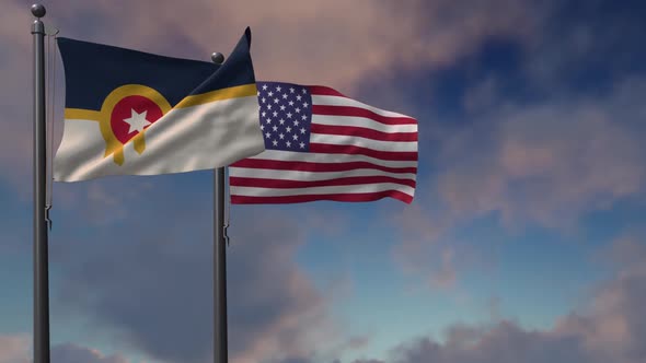 Tulsa City Flag Waving Along With The National Flag Of The USA - 2K alt