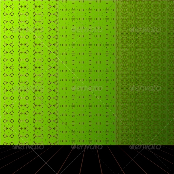 Green room with set seamless and wooden floor - Patterns Decorative