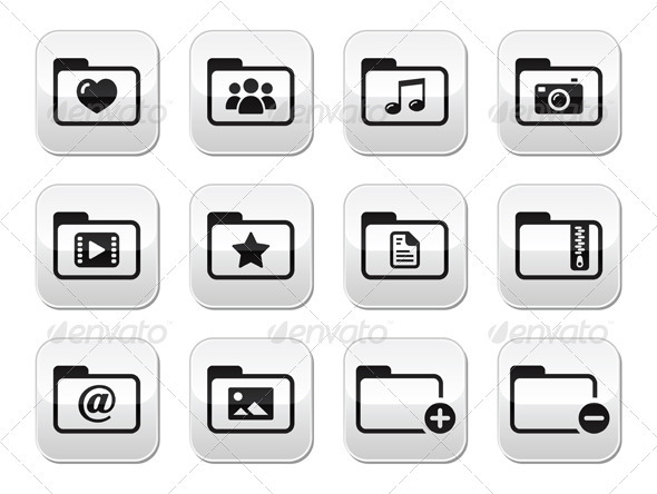 Folder documents music film buttons set - Web Technology