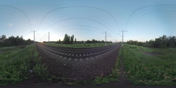 360 VR Countryside at Sunset and Train Passing By. Mozhaisk, Russia alt