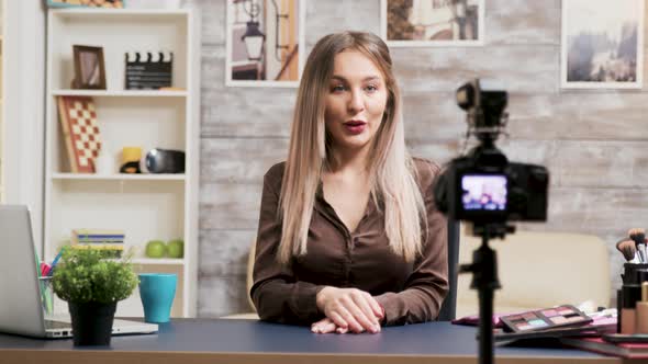 Beauty Influencer Recording a Makeup Tutorial alt