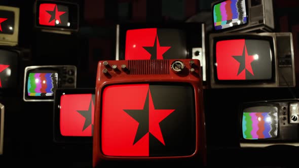 Red and Black Star Flag and Retro TVs. alt