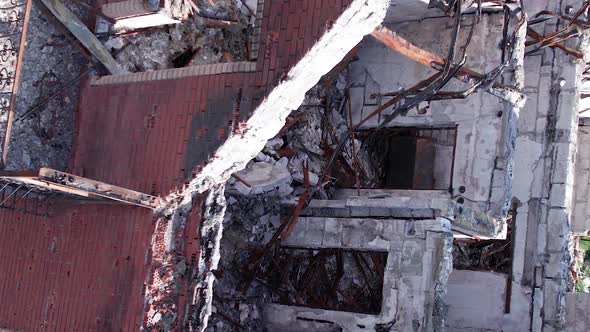 Vertical Video of a Makariv Ukraine a Building Destroyed By the War alt