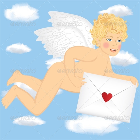 Cupid fly with love letter - Valentines Seasons/Holidays