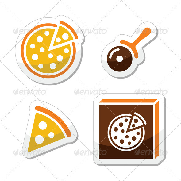 Pizza vector icons set isolated on white - Food Objects