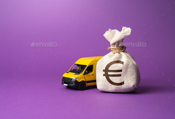 Euro money bag and delivery van.
