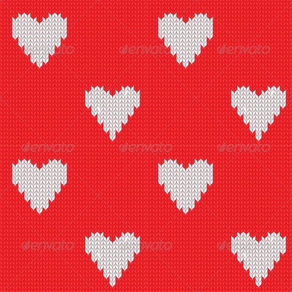 Seamless Knitted Background with Hearts - Valentines Seasons/Holidays