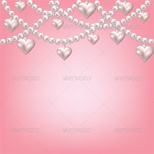 Heart Pearl Necklace Pink Background. - Valentines Seasons/Holidays