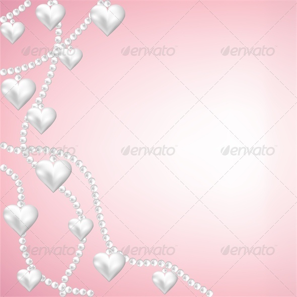 Heart Pearl Necklace Pink Background. - Valentines Seasons/Holidays
