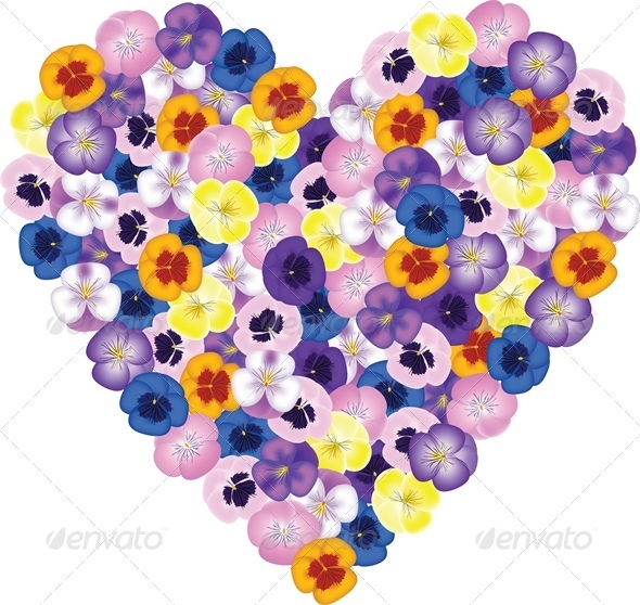 Pansies Flower Bouquet Shaped Heart. - Valentines Seasons/Holidays