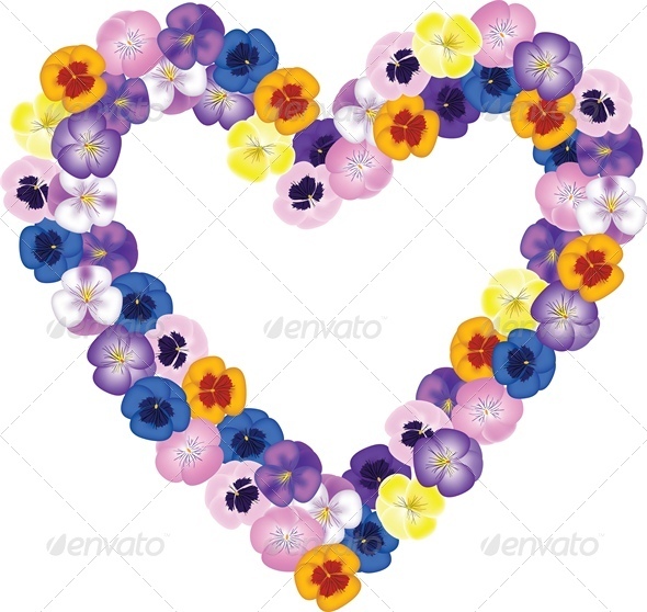 Pansies Flower Bouquet Shaped Heart. - Valentines Seasons/Holidays