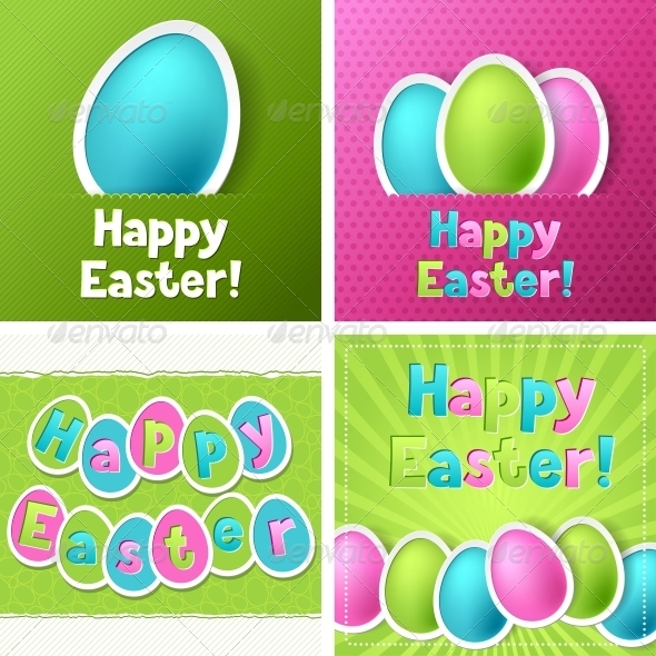 Happy Easter Greeting Cards with Eggs. - Valentines Seasons/Holidays