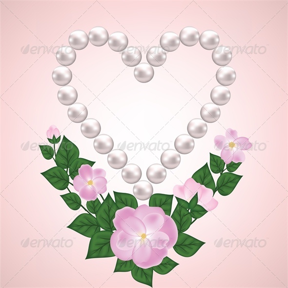 Pearl Heart and Rose Branch - Valentines Seasons/Holidays