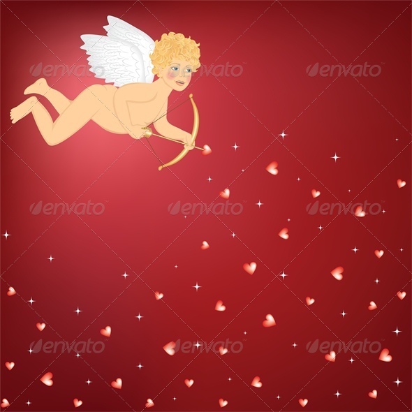 Valentine card with cupid and hearts - Valentines Seasons/Holidays