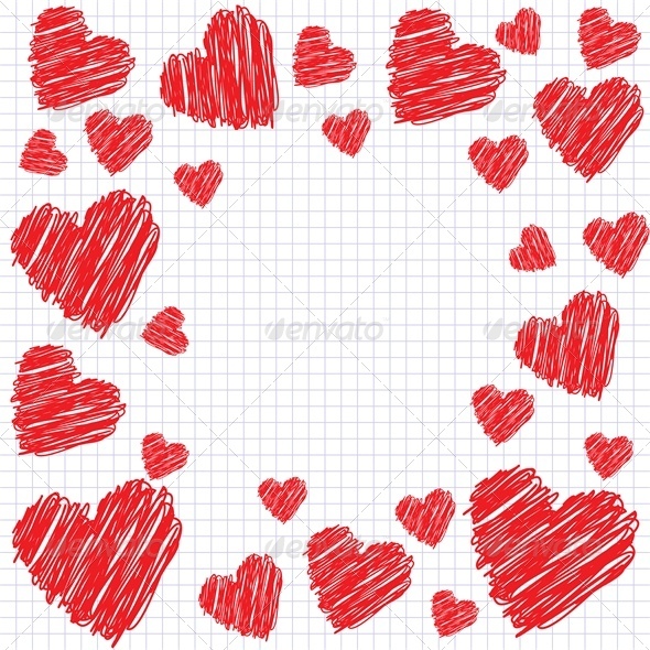Frame with doodle hearts - Valentines Seasons/Holidays