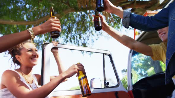 Friends having fun in camper van 4k alt