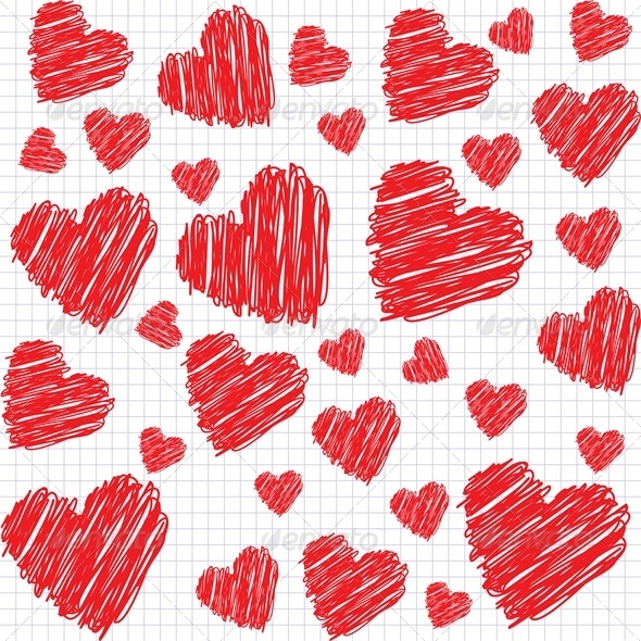 Background with doodle hearts - Valentines Seasons/Holidays