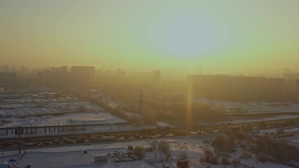 The Cityscape on a Very Bright Sunny Day in Winter