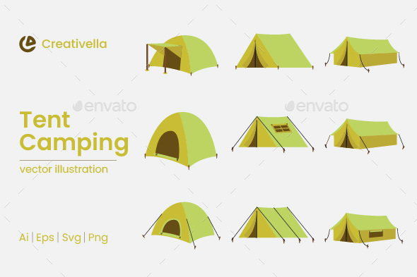 Tent camping illustration set
