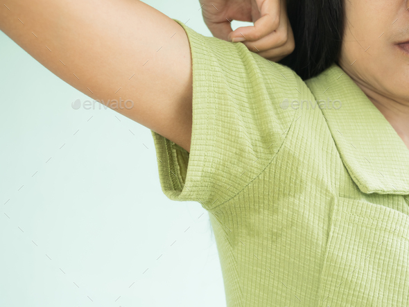 Woman Hyperhidrosis Wet Green shirt Underarm Hand