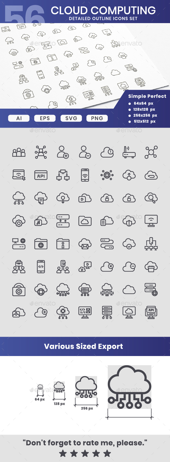 Cloud computing line icons set