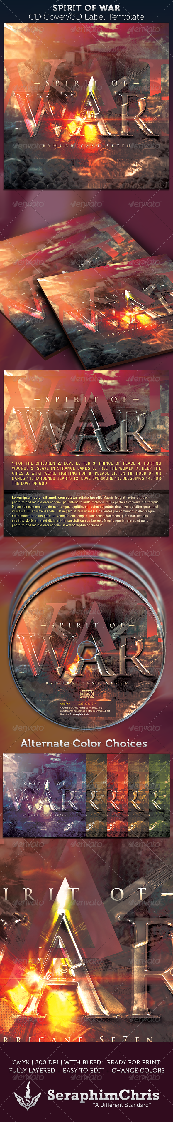 Spirit of War: CD Cover Artwork Template - CD & DVD Artwork Print Templates