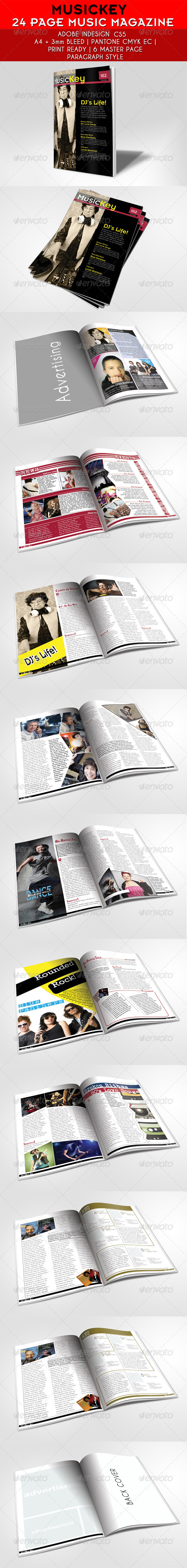 24 Pages Musickey Music Magazine Template - Magazines Print Templates