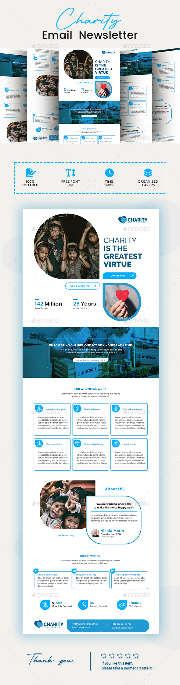 Charity Email Newsletter PSD Template