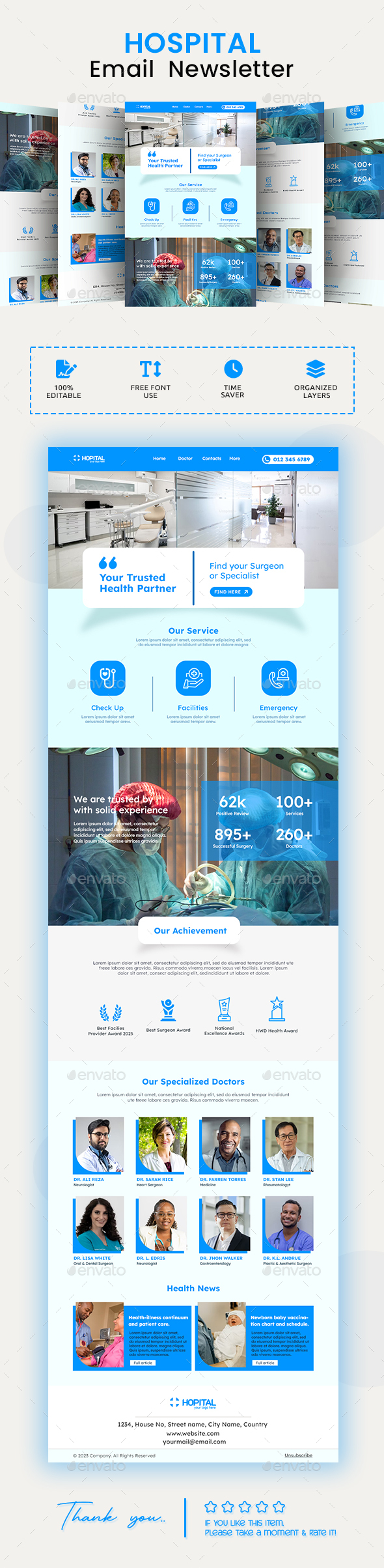Hospital Email Newsletter PSD Template.