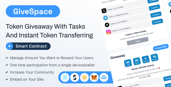 [DOWNLOAD]GiveSpace | BSC Token Giveaway With Tasks And Instant Token Transferring + Smart Contract