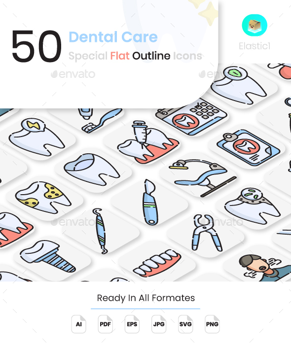 Dental Care Flat Outline Icons