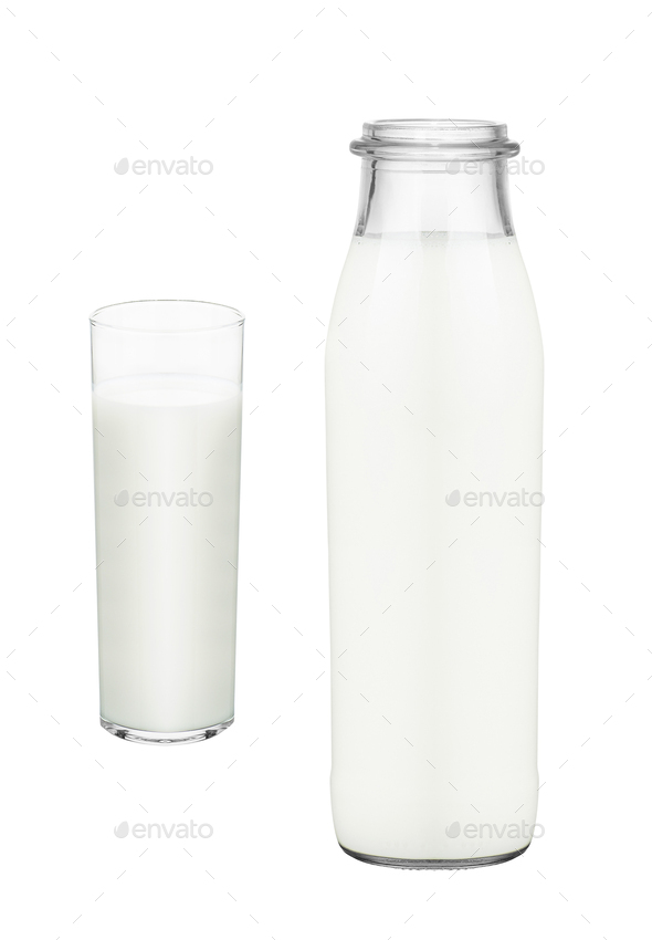Traditional glass milk bottle isolated on a white bottle Stock