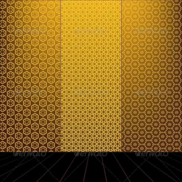 Golden Room with Set Seamless and Wooden Floor - Patterns Decorative